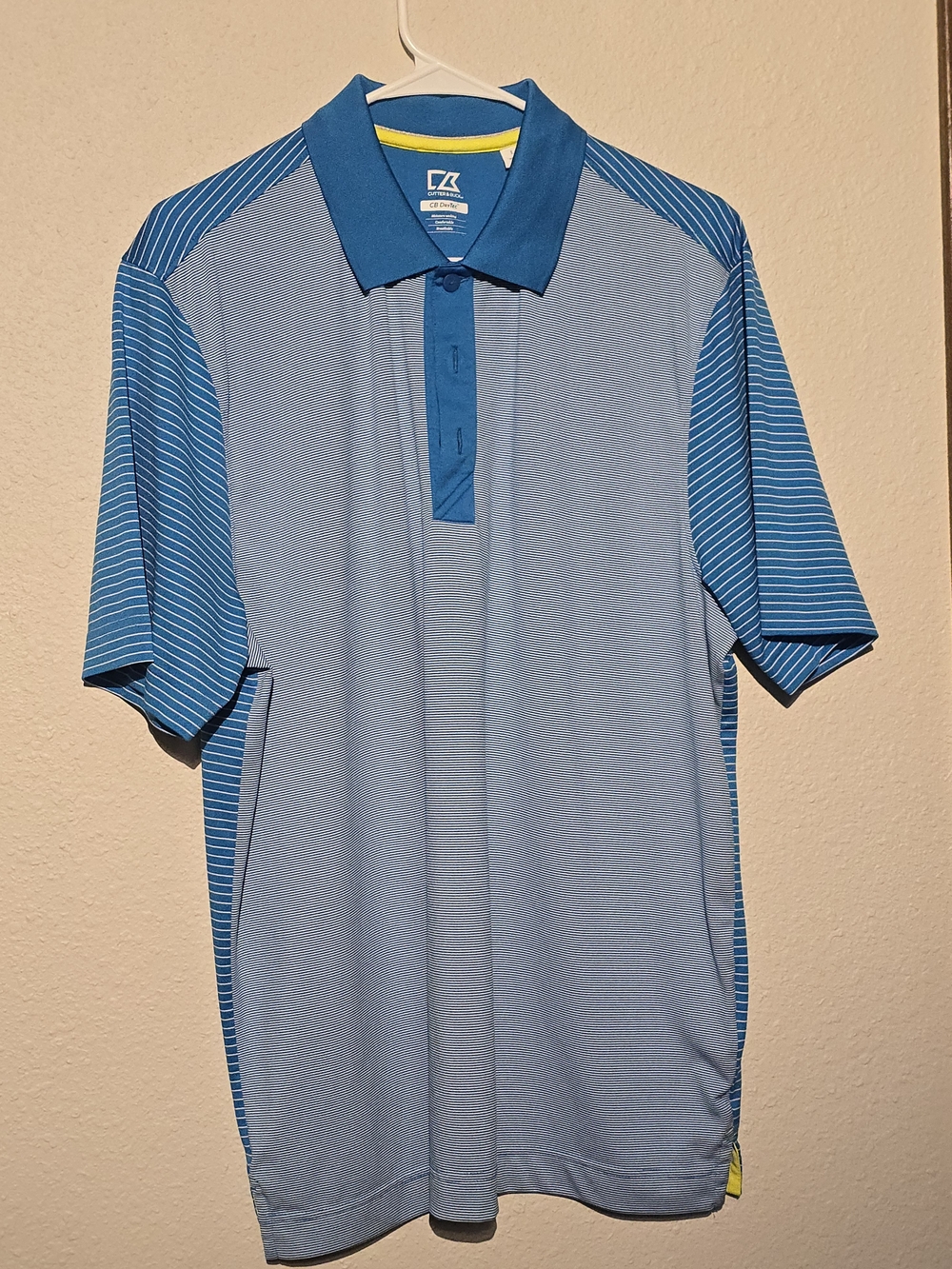 Cutter & Buck Blue Striped Sleeve Performance Polo